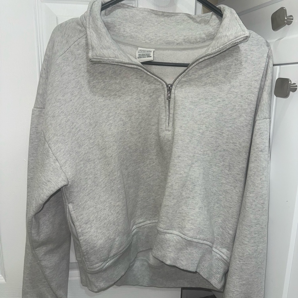 Pink Light Gray Half-Zip Women's Sweatshirt